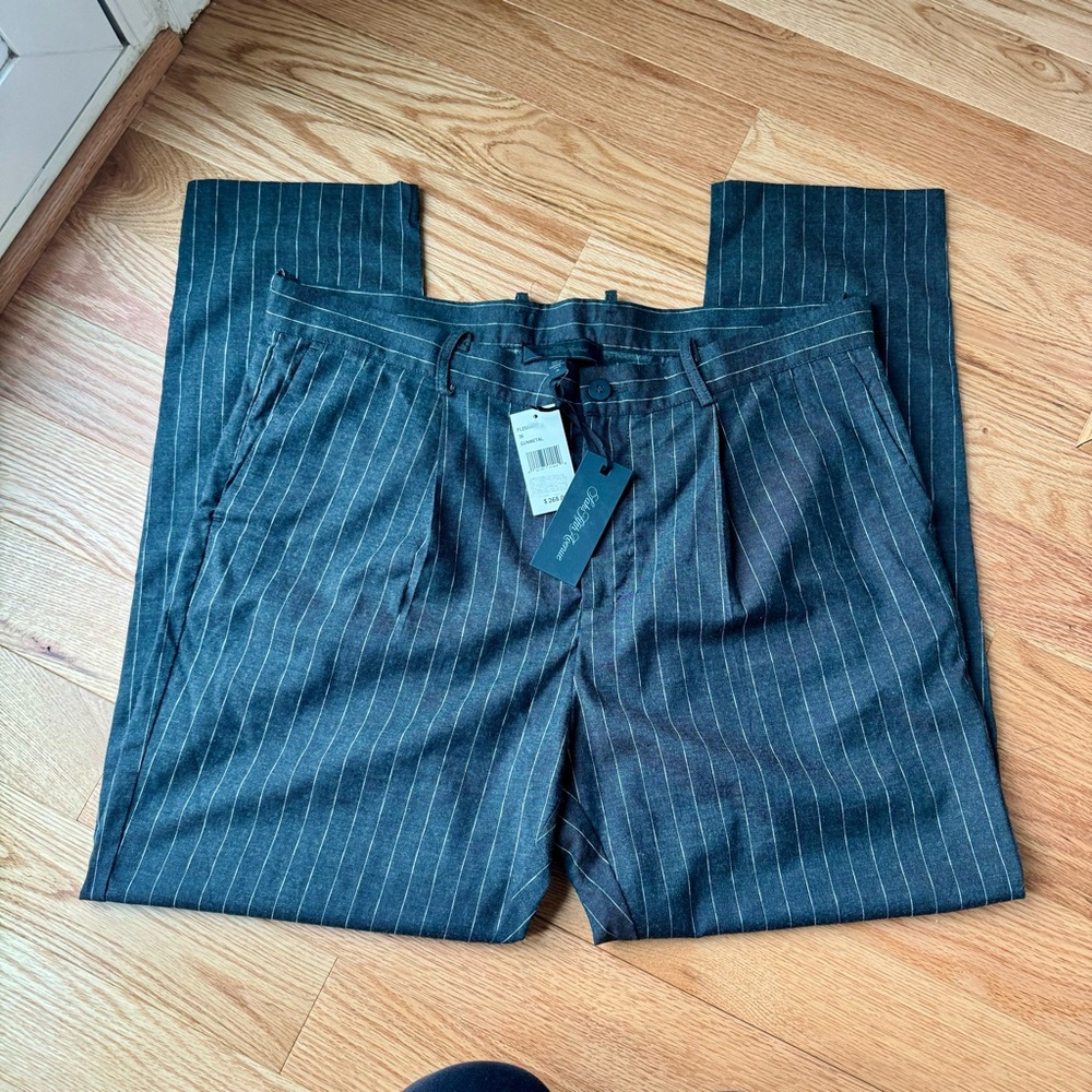 NWT Saks Fifth Avenue Italian Wool Gunmetal Pinstripe Dress Pants Size 36